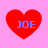 Four red heart shapes on a pink background, each containing the text JOE in blue letters.