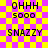 A 4-frame animated contact sheet showing a yellow and purple checkered background with black text repeating 'OH HH', '5000', and 'SNAZZY' across frames, some with faint orange starburst effects.