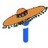 Pixelated orange and brown object with blue base, angled diagonally against white background.