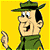 Pixelated cartoon character in green attire with a hat on yellow background next to green text 'Original Icons .com' on dark green background, displayed as two side-by-side frames of an animated contact sheet.