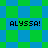 Pixelated green and blue checkered background with four instances of 'ALYSSA!' text in black block letters.