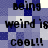 Pixelated text repeats across a blue and white checkered background in two , with black lettering on light and dark squares