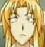Pixelated close-up of a character with long light brown hair, closed eyes, and a neutral expression against a blurred background.