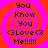 A static pixel art image with a pink and orange spiral background displaying text that reads "You Know You <3Love<3 Me!!!!!!" in black block letters.