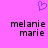 Purple pixelated heart above two identical text blocks reading 'melanie marie' on a solid pink background.