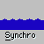 Animated sequence showing yellow figures with white heads moving across a blue water-like background beneath gray text reading "Synchro".