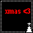 Red 'xmas' text and heart symbol on black background with white dotted border; four show alternating tree star positions