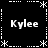 Black background with white pixelated text 'Kylee' repeated four times in a , bordered by dashed lines and asterisk-like symbols at corners and midpoints