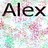 Static 48x48 pixel buddy icon featuring the name "Alex" in bold black text over a pastel gradient background with subtle dithering and color blending.