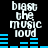 Pixelated text 'blast the music loud' in white with blue audio equalizer bars on black background, animated with changing bar heights.
