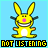 A 4-frame contact sheet of a yellow cartoon rabbit mascot with pink nose and white belly, displayed on light blue background with black text "NOT LISTENING" below each frame.