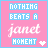 A 48x48 pixel animated buddy icon featuring a pink background with blue text boxes and stylized script, showing two frames of animation where the central script changes color from white to light blue.