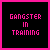 A 4x4 contact sheet of animated frames showing the text "GANGSTER IN TRAINING" in varying pixelated color schemes against a black background with pink borders.