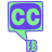 Pixelated speech bubble icon with green 'CC' letters inside a purple square, connected to a smaller green 'FB' rectangle below.