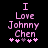 Pixelated text reads "I Love Johnny Chen" in pink on black background with five heart symbols below, two versions differ by one central heart's color.