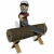 Animated sequence of a bearded man in red shirt and blue pants chopping wood on a log with an axe, showing motion from raised to lowered swing.