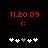 Red digital timestamp '11.20.09' above a colon, with five white and gray plus signs below on black background.