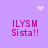 Purple background with four identical text blocks reading 'ILYSM Sista!!' in pink pixelated font, accompanied by a small heart and starburst symbols.