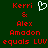 Green background with red pixelated text reading 'Kerri & Alex Amadon equals LUV' and a white heart-shaped icon above the ampersand.