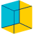 A static image shows a blue and yellow 3D cube with black outlines, accompanied by text reading "is the blue inside or outside the box" below it.