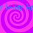 A static image with four identical spiral patterns in purple and pink hues, overlaid with repeated blue text reading "b-day" across the top and bottom sections.