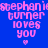 Pixelated text reads "stephanie turner loves you" with a heart symbol on blue background, animated to shift between two color variations.