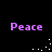 Four instances of the word "Peace" in purple pixelated text on a black background, each with scattered white dots forming partial arcs.