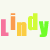 Pixelated text spelling 'LindyLindy' in alternating bright colors on a white background, with no visible motion.