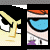 A 50x50 pixel animated contact sheet showing two frames of a cartoon character with yellow skin and black hair, alongside green text reading "Original Icons .com" on a dark background.