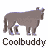 A 4x4 contact sheet of 15 animated frames showing a gray bull mascot in various poses and angles, with the text "Coolbuddy" beneath each frame.