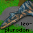 Pixelated image of a blue and brown object resembling a sword or spear on a green and gray background with text below.