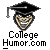 Pixelated icon of a smiling face wearing a black graduation cap with a tassel, below which is text reading "College Humor.com" in white font on gray background.