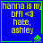 Blue background with yellow text reading "hanna is my bffl <8 hate, ashley" and green pixelated alien icons in the bottom-right corner of each