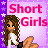 Pixel art buddy icon featuring a cartoon girl with long brown hair in a white top and black shorts, sitting on a purple background with pink text elements arranged around her.