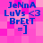 Pixelated blue text on pink background with four identical showing 'JeNnA LuVs <3 BrEtT =]' in a layout