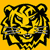 Pixelated yellow and black tiger head on solid yellow background, facing forward with visible stripes and whiskers.