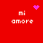 Red background with white text 'mi amore' in two , four instances arranged in a ; top-left and bottom-center have purple pixelated heart or starburst symbols