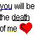 Pixelated static image with text and a heart symbol on a white background.