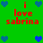 Green background with red text 'i love sabrina' and blue heart icons arranged in a pattern