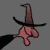 Animated witch icon with brown hat, black cloak, pink face, and green eyes, showing mouth opening and closing.