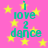 Pixelated text 'i love 2 dance' in cyan on pink background with yellow stars, repeated four times across the image.