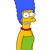 Pixelated character with blue hair, yellow skin, red collar, and green dress in profile view.