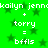 Green background with dark green stars and repeated white text reading 'kailyn jenn', '+', 'torry', '=', 'bffls' in pixelated font.