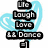 Light blue hand-drawn heart with black text reading "Life Laugh Love & Dance" overlaid on top, displayed in a