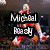 Animated sequence of a basketball player in red uniform dribbling, with text overlays changing from 'Michael Beasty' to 'No BS' and then to 'Micheal BEASTLY'.