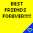 Yellow background with black text reading BEST FRIENDS FOREVER!!!!! and blue triangular shapes containing yellow hearts.