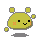 Pixelated yellow doll avatar with four square ears, pink blush marks, and floating yellow squares, displaying multiple facial expressions including smiling, blushing, and laughing.