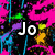 Pixelated icon with four quadrants: top-left has pink and blue splatter with 'Jo' text, top-right is solid red heart, bottom-left is Spongebob Squarepants face, bottom-right is gray.