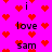 Pixelated text and red hearts on a bright pink background with no visible animation changes.