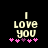 Pixelated text 'I LOVE YOU' in light yellow on black background with pink and purple plus signs below.